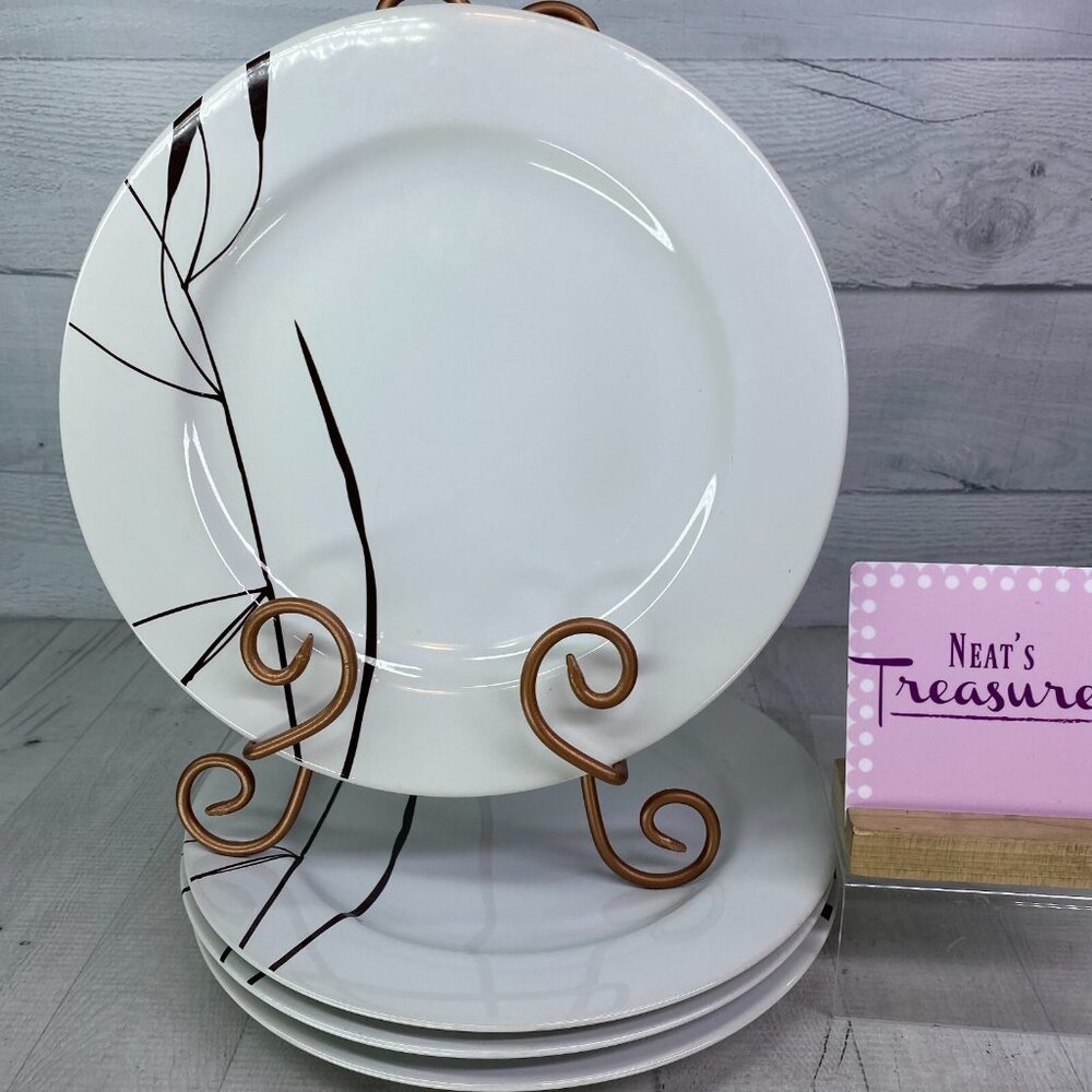 Home Target DUSK Brown Geometric Leaves White Stoneware 11" Dinner Plate Set 4